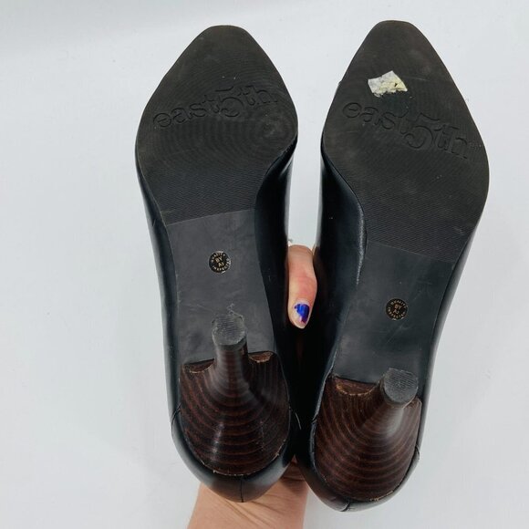 EAST 5TH Vintage Brown Leather Pointed Toe Gold Detail Tie Short Heel Shoes - Picture 8 of 8